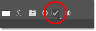 النقر فوق علامة الاختيار لقبول النص في Photoshop