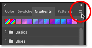 فتح قائمة لوحة Gradients في Photoshop CC 2020