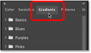 فتح لوحة Gradients في Photoshop