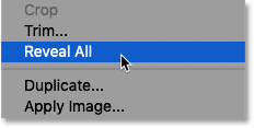 تحديد أمر Reveal All في Photoshop