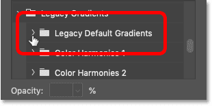 فتح مجلد Gradient Default Gradients في Photoshop CC 2020 