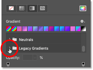 فتح مجلد Legacy Gradients في Photoshop CC 2020