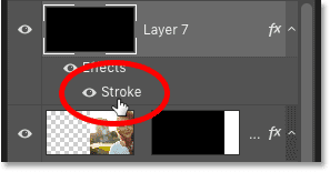تحرير تأثير طبقة Stroke للطبقة العليا في Photoshop