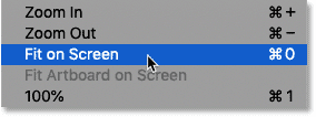 تحديد أمر Fit on Screen في Photoshop