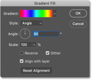 مربع الحوار Gradient Fill. 