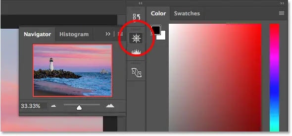 يتم فتح لوحة Navigator في Photoshop