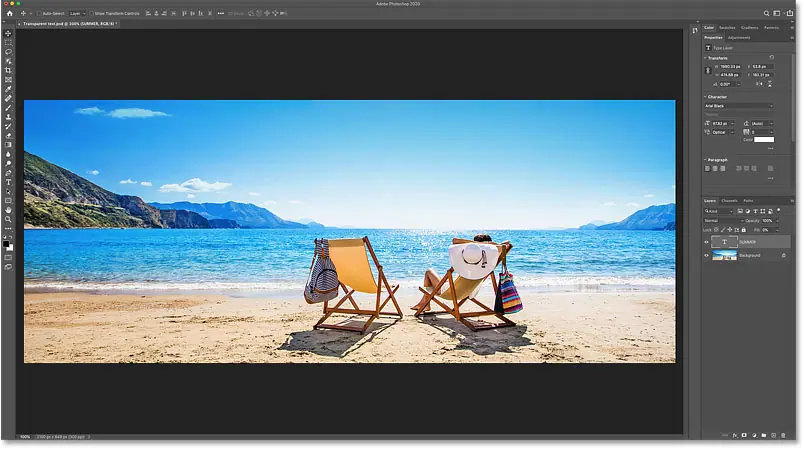 يتم إخفاء النص من المستند بعد خفض قيمة تعبئة طبقة الكتابة في Photoshop