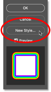 النقر فوق الزر New Style في شاشة Layer Style في Photoshop