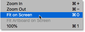 اختيار أمر Fit on Screen في Photoshop