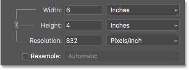 إيقاف تشغيل خيار Resample في شاشة Image Size في Photoshop