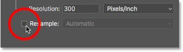 إيقاف تشغيل خيار Resample في شاشة Image Size في Photoshop