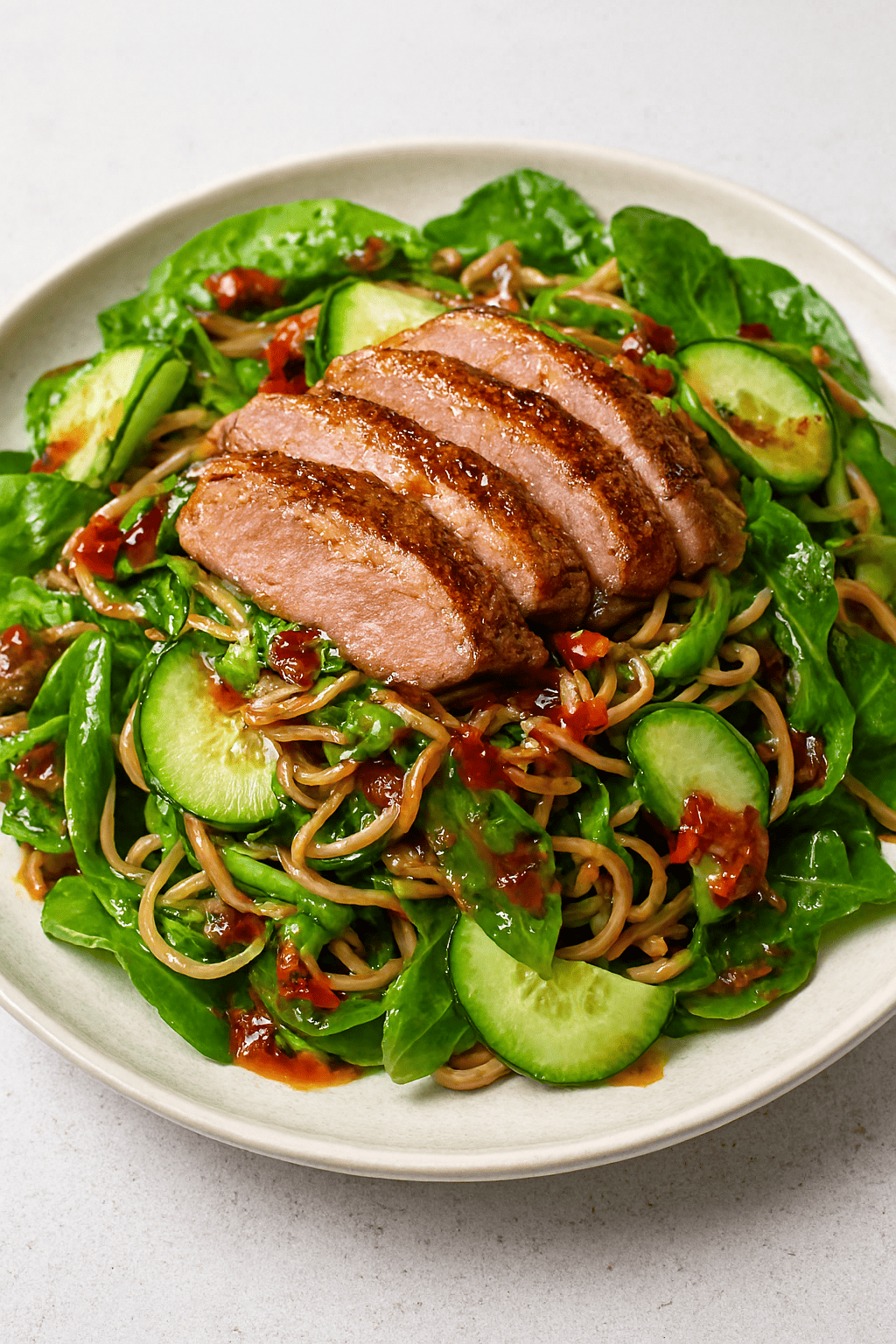 سلطة البط مع نودلز وبرقوق