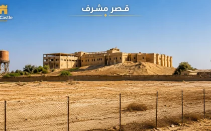قصر مشرف في الكويت بمنظره الخارجي بعد تحسين جودة الصورة مع الحفاظ على التفاصيل الأصلية.
