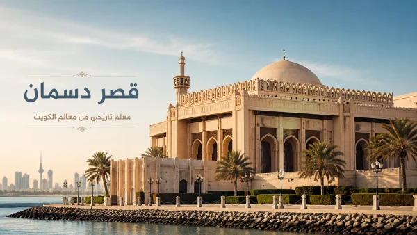 قصر دسمان في الكويت مع واجهة معمارية تاريخية تعكس أحد أبرز معالم الكويت الملكية.